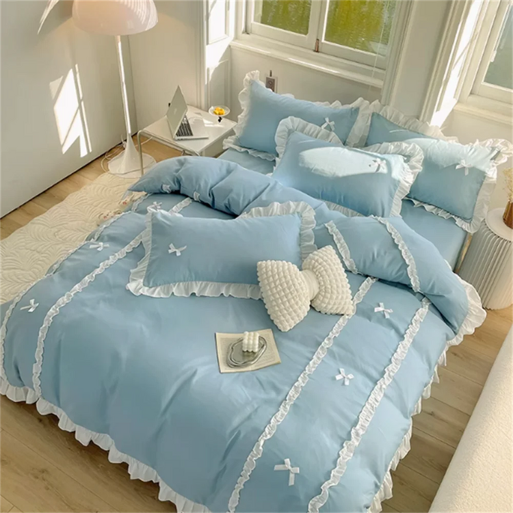 Pastel Coquette Bow Embroidery Bedding Set