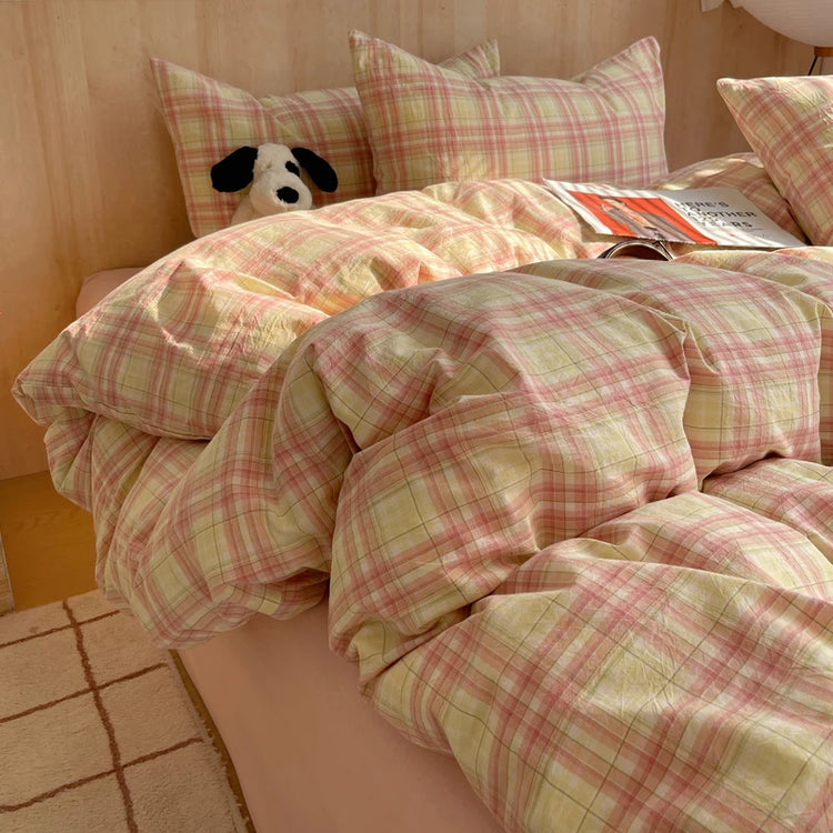 Pastel Grid Plaid Bedding Set
