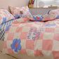 Pink Floral Checkerboard Bedding Set