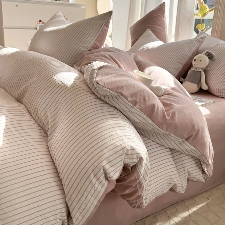 Soft Stripe Washed Cotton Bedding Set