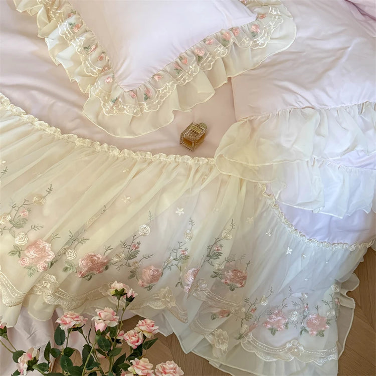 Floral Lace Ruffle Bedding Set