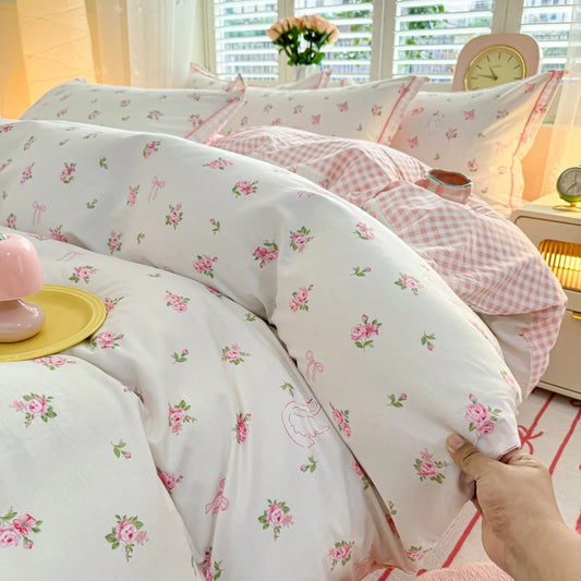 Rose Gingham Coquette Bedding Set