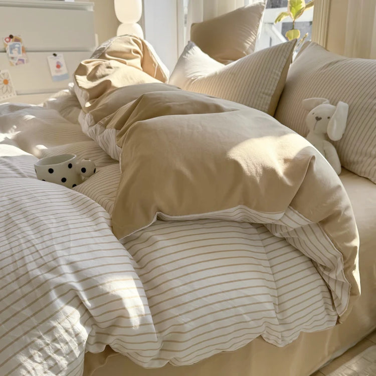 Soft Stripe Washed Cotton Bedding Set