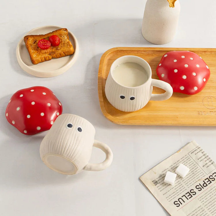 Mushroom Ceramic Coffee Cup With Lid