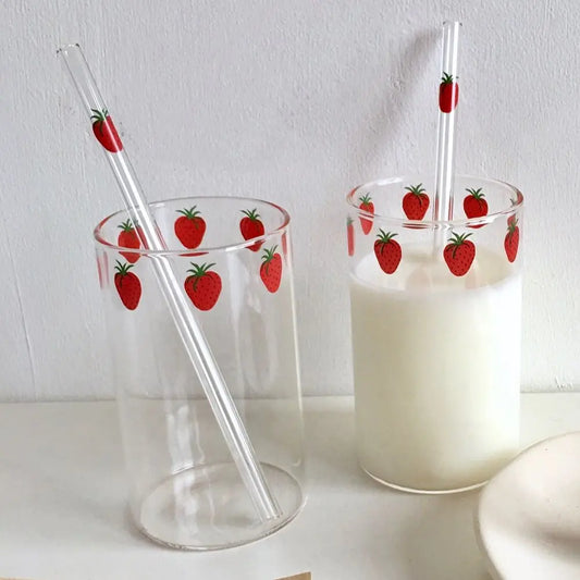 Nana Strawberry Glass Cup With Straw