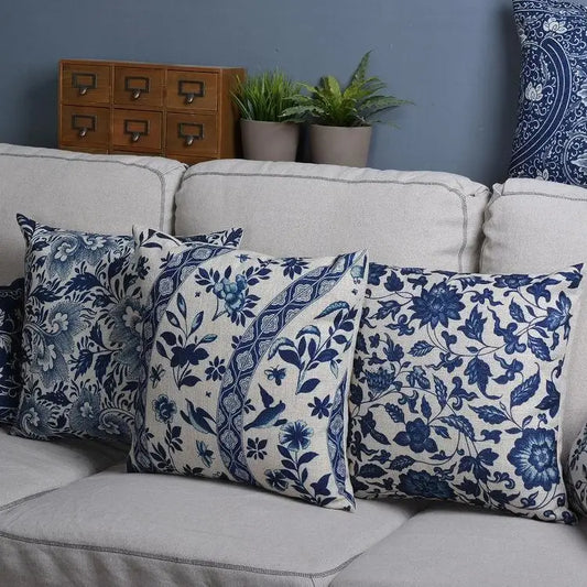 Blue Floral Pillow Case