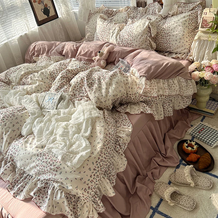 Vintage Princess Floral Ruffle Bedding Set