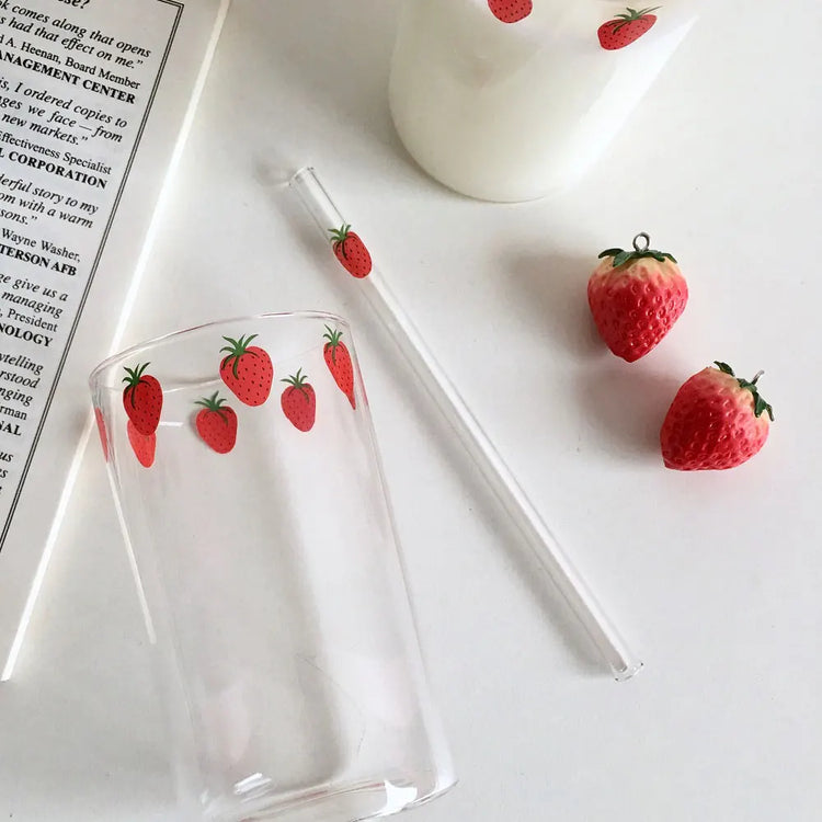 Nana Strawberry Glass Cup With Straw