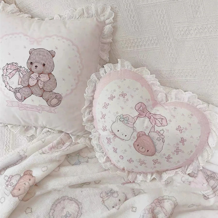 Coquette Ruffled Heart Shape Pillow