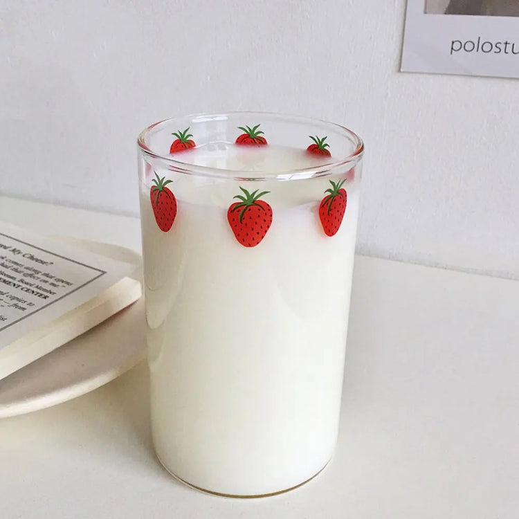 Nana Strawberry Glass Cup With Straw