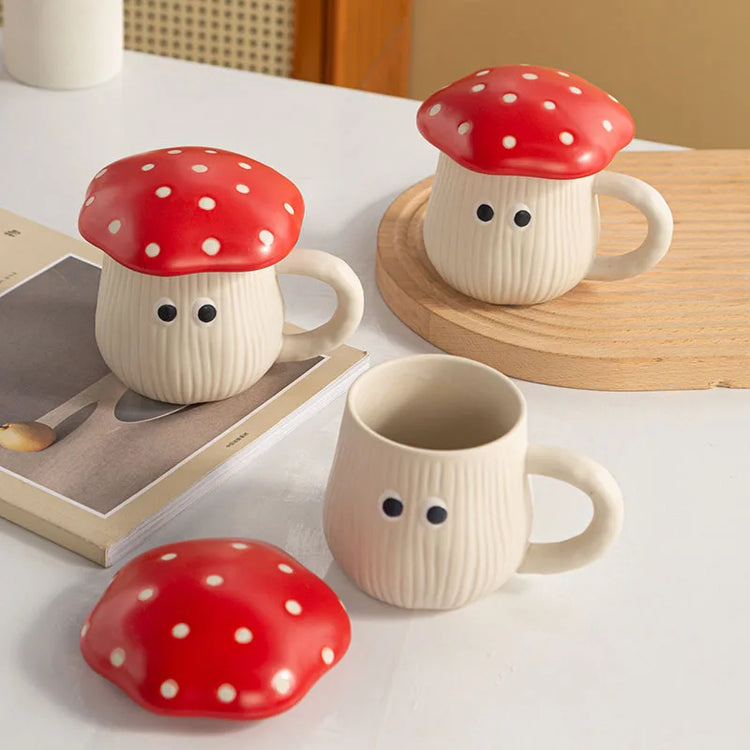 Mushroom Ceramic Coffee Cup With Lid