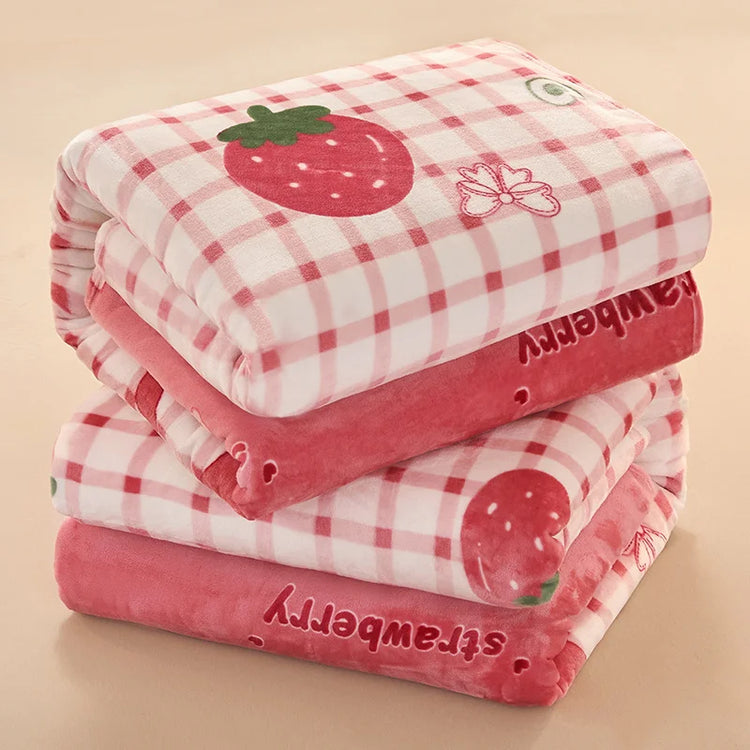 Strawberry Plaid Cozy Blanket