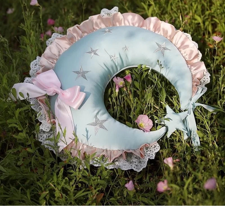 Dreamy Crescent Moon Ruffle Pillow