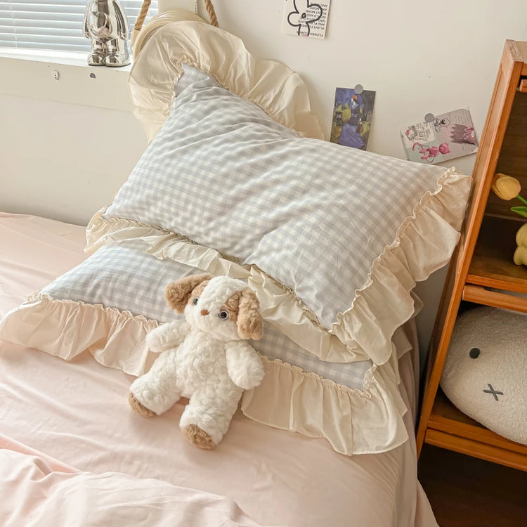 Pastel Gingham Ruffle Coquette Bedding Set