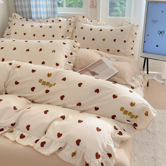 Tiny Heart Mocha Bedding Set
