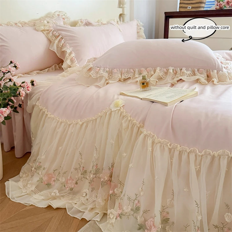 Floral Lace Ruffle Bedding Set