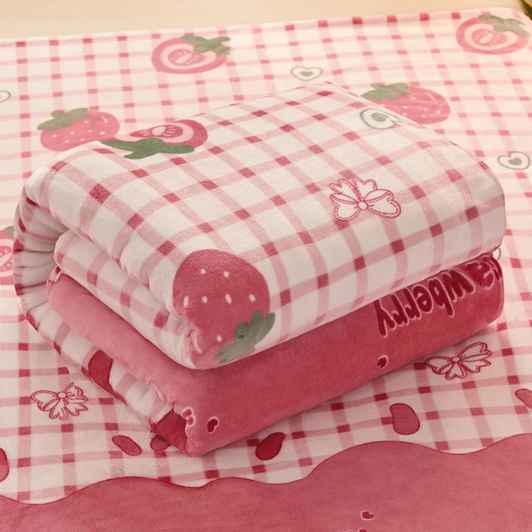 Strawberry Plaid Cozy Blanket