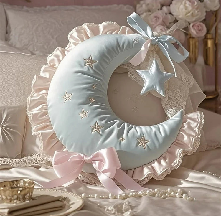 Dreamy Crescent Moon Ruffle Pillow