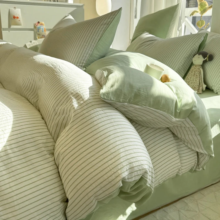 Soft Stripe Washed Cotton Bedding Set