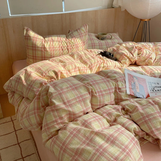 Pastel Grid Plaid Bedding Set