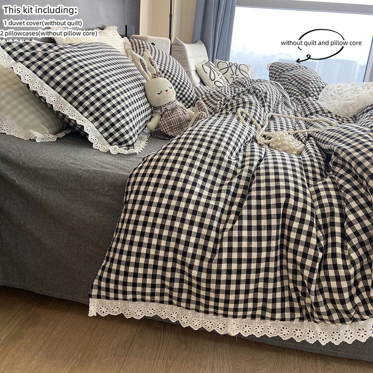 Lace Trim Gingham Bedding Set